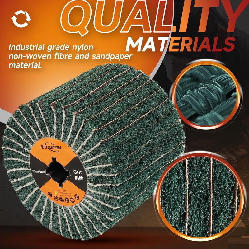 POTUINOM Non-Woven Wheel Surface Conditioning Tool, 180 Grit 120 x 100 x 19 mm Abrasive Drawing Polishing Wheel with Sandpaper for Wood Metal Burnishing Wheel 4.7"x 4" - Image 4